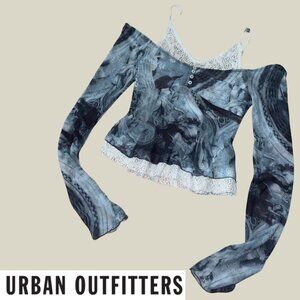 STUNNING Urban Outfitters Lace trim mesh off shoulder top in blue (S)